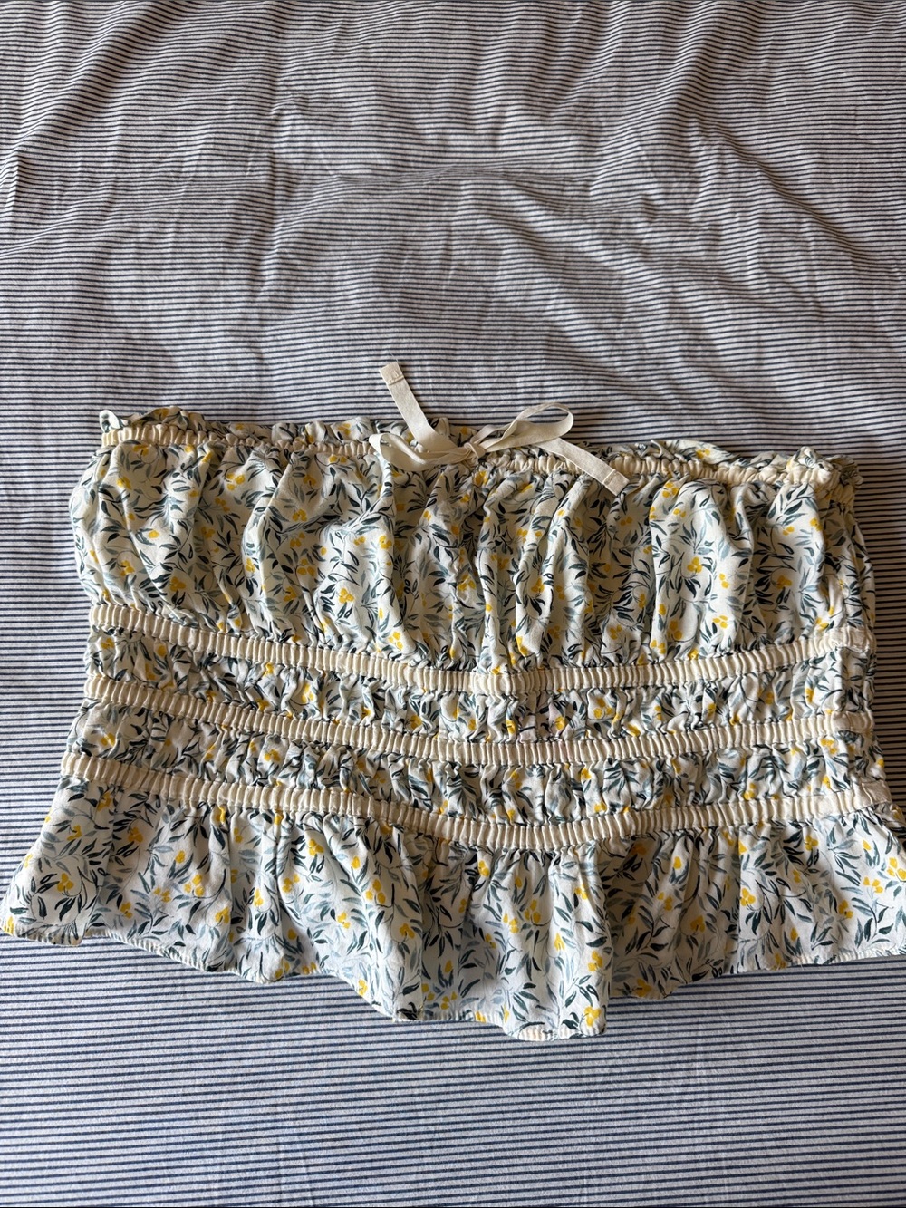 H&M Cream Floral Smocked Tube Top with Yellow Accents